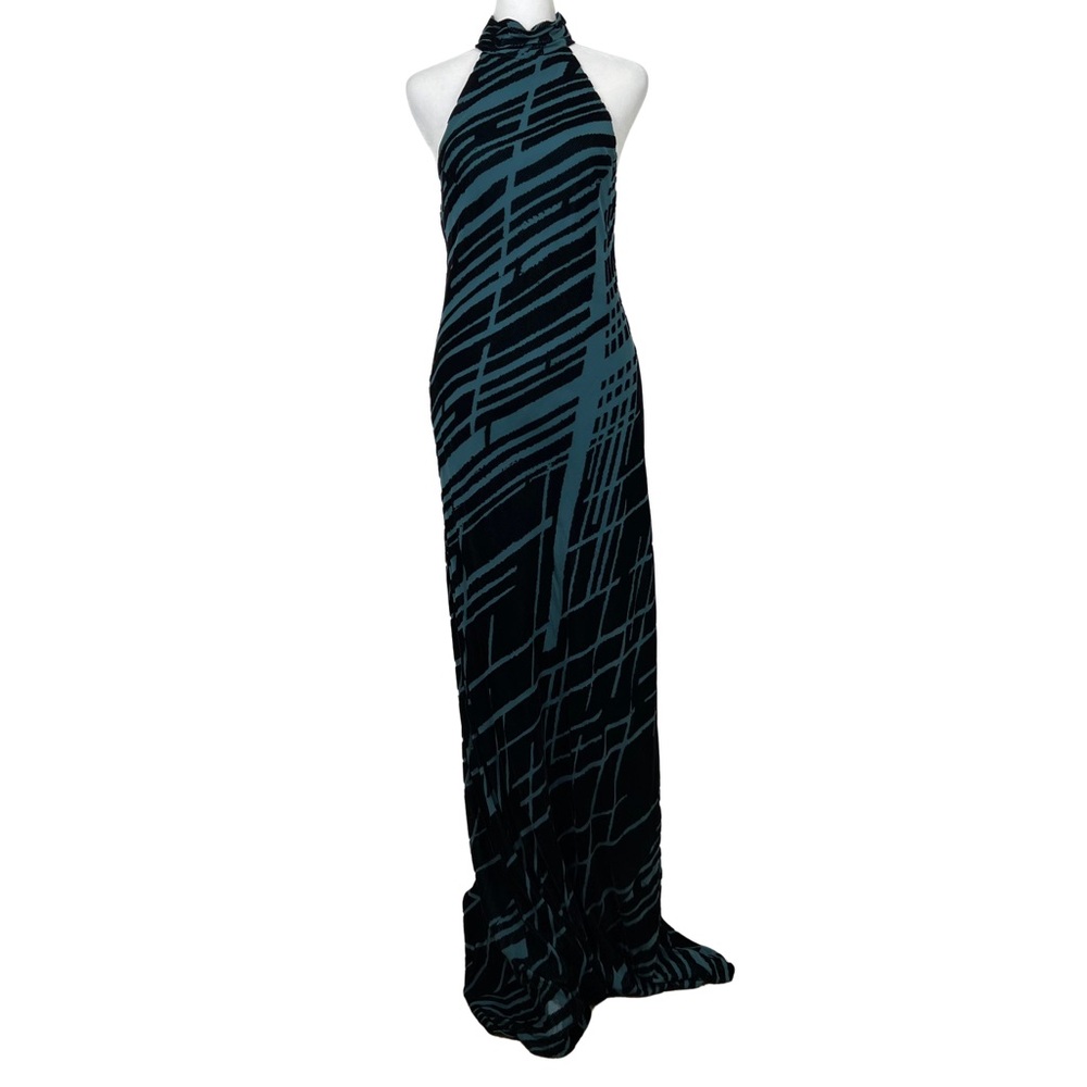 Andrea Polizzi for Rex Lester High Neck Velvet Silk Blend Teal Y2K Maxi Dress 8 - Picture 1 of 9